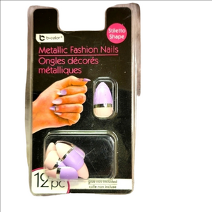 b*color metallic purple & pink metallic medium stiletto artificial nails
